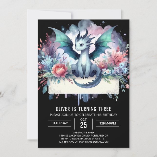 Adorable Boho Dragon Birthday  Invitation (Front)