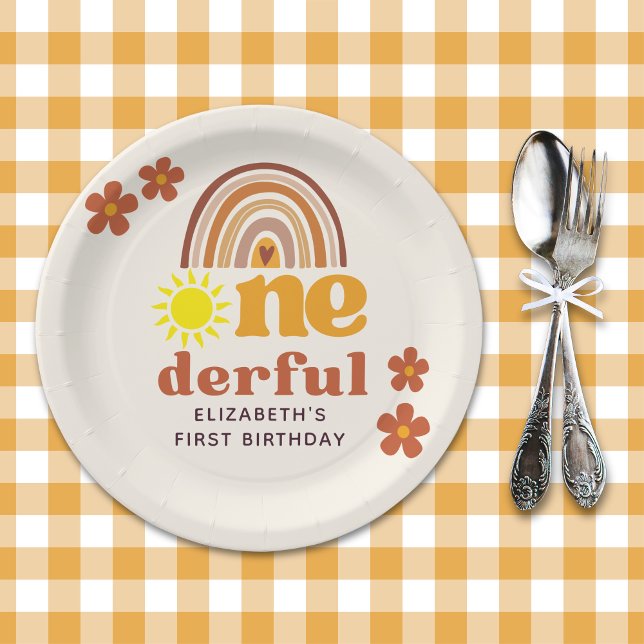 Adorable Boho-Inspired One Year Party Paper Plate (Creator Uploaded)