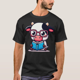 Adorable Book Lover Cow With Reading Glasses Cute T-Shirt