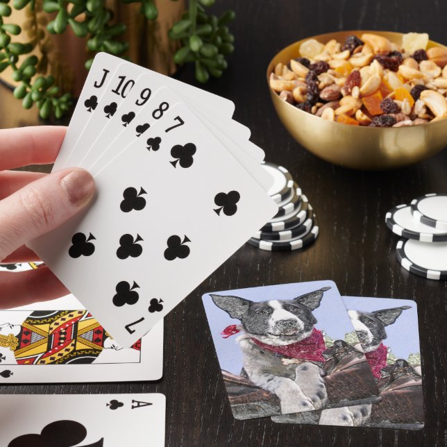 Adorable Border Collie Heeler Mix Dog Sketch Art Playing Cards (In Situ)