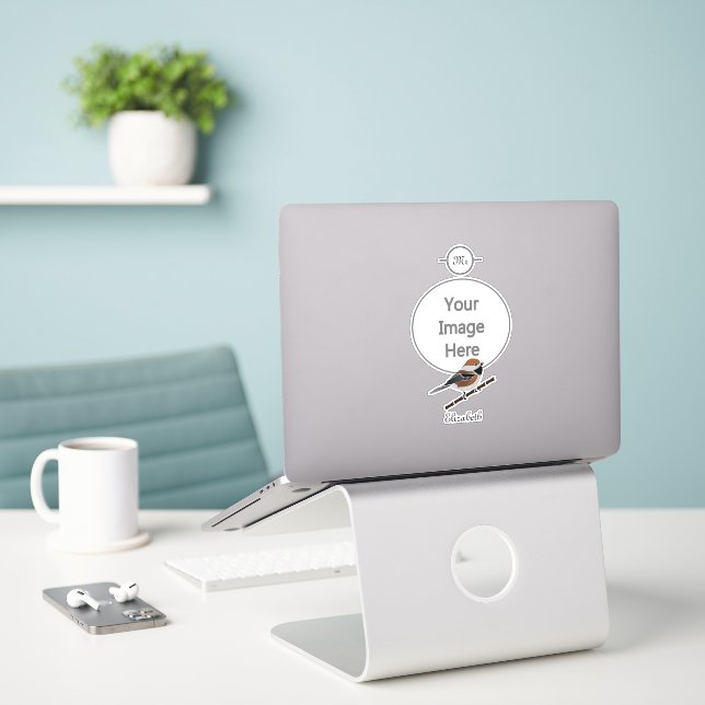 Adorable Boreal Chickadee Bird Cartoon (Laptop On Desk)