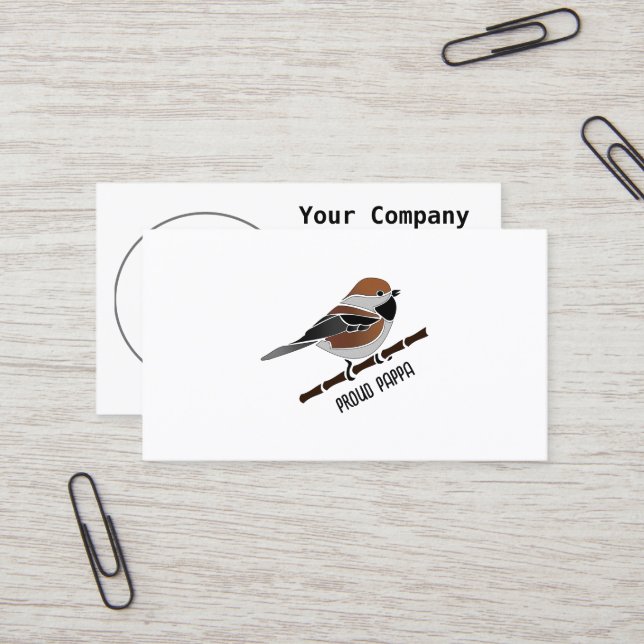 Adorable Boreal Chickadee Bird Cartoon Business Card (Front/Back In Situ)