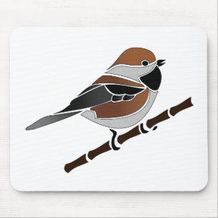 Adorable Boreal Chickadee Bird Cartoon Mouse Mat