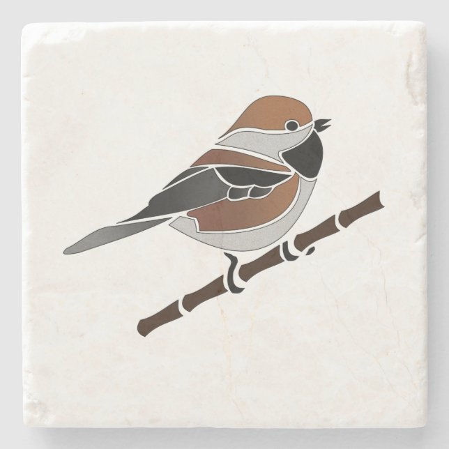 Adorable Boreal Chickadee Bird Cartoon Stone Coaster (Front)