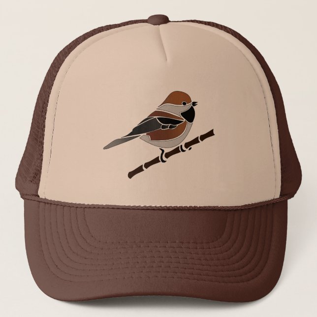 Adorable Boreal Chickadee Bird Cartoon Trucker Hat (Front)