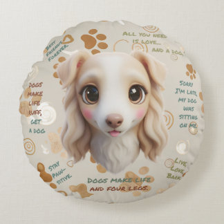 Adorable Borzoi Face Cushion Round Pillow