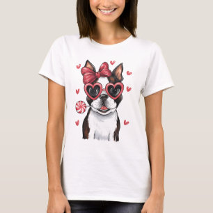 Adorable Boston Terrier Enjoying Lollipop Valentin T-Shirt