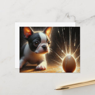 Adorable Boston Terrier Puppy Broken Egg Postcard