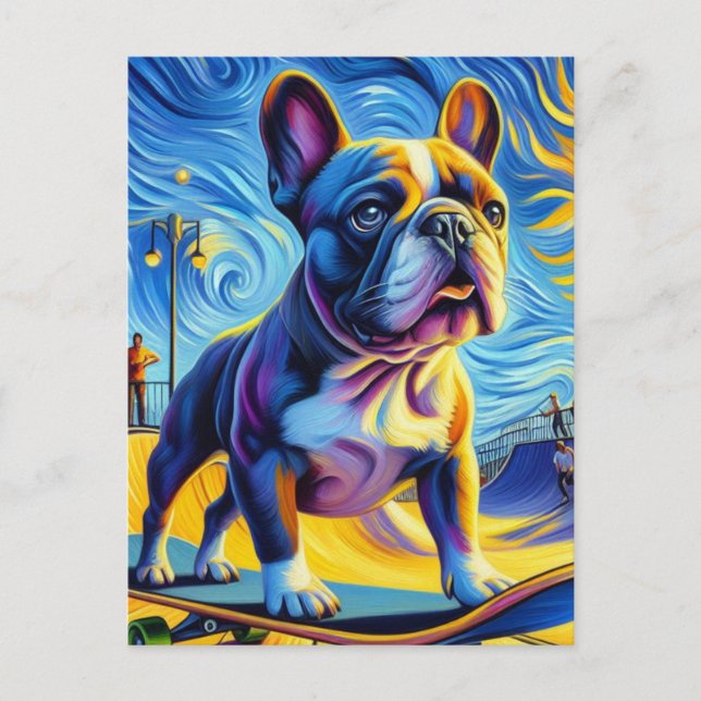 Adorable Boston Terrier Skateboarding Postcard (Front)