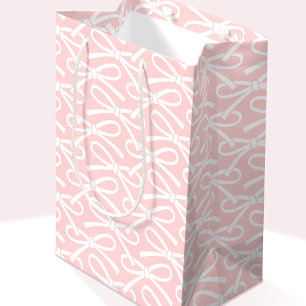 Adorable Bow Pink White Pattern Medium Gift Bag