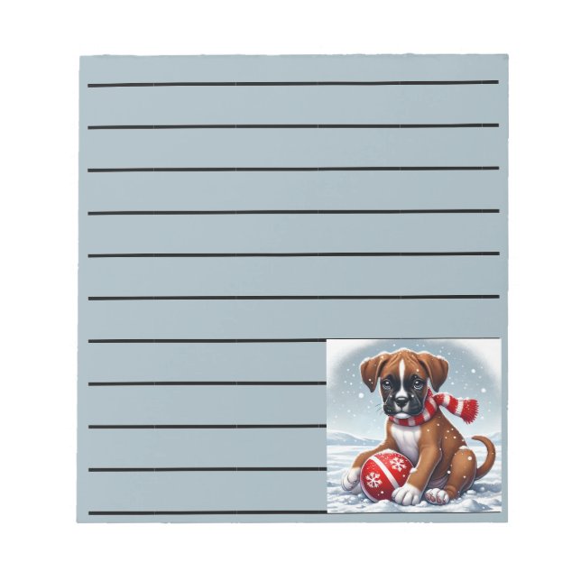 Adorable Boxer Puppy in Snowy Scenery Notepad (Front)