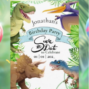 Adorable Boy Dinosaur Birthday Invite Postcard