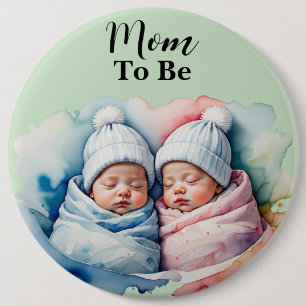 Adorable Boy/Girl Twin Babies Mum To Be Button