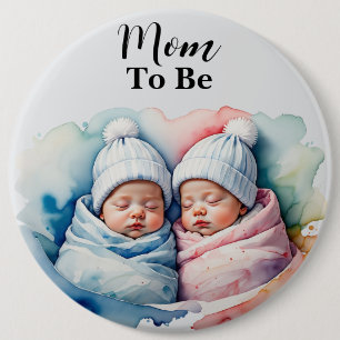 Adorable Boy/Girl Twin Babies Mum To Be Button 