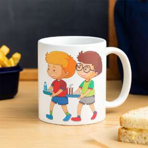 Adorable Boys Carrying Food Trays Coffee Mug