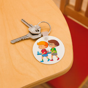 Adorable Boys Carrying Food Trays  Key Ring
