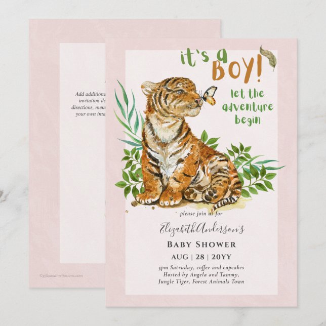Adorable BOYS Tiger Baby Shower Invite (Front/Back)