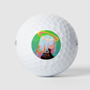 Adorable Bright Neon Halo Anime Girl Golf Balls