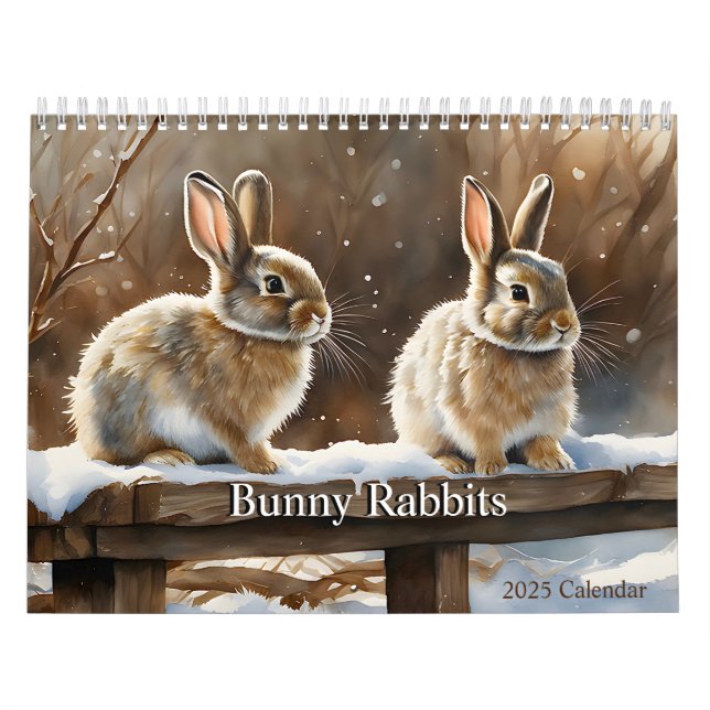 Adorable Brown and White Bunny Rabbits 2025 Calendar (Cover)