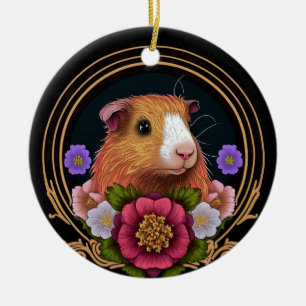Adorable brown and white guinea pig ceramic tree decoration