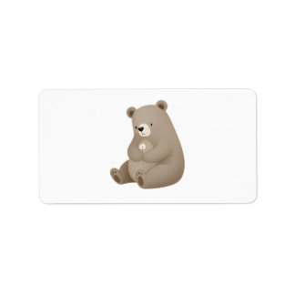 Adorable Brown Bear with Daisy – Illustration Label