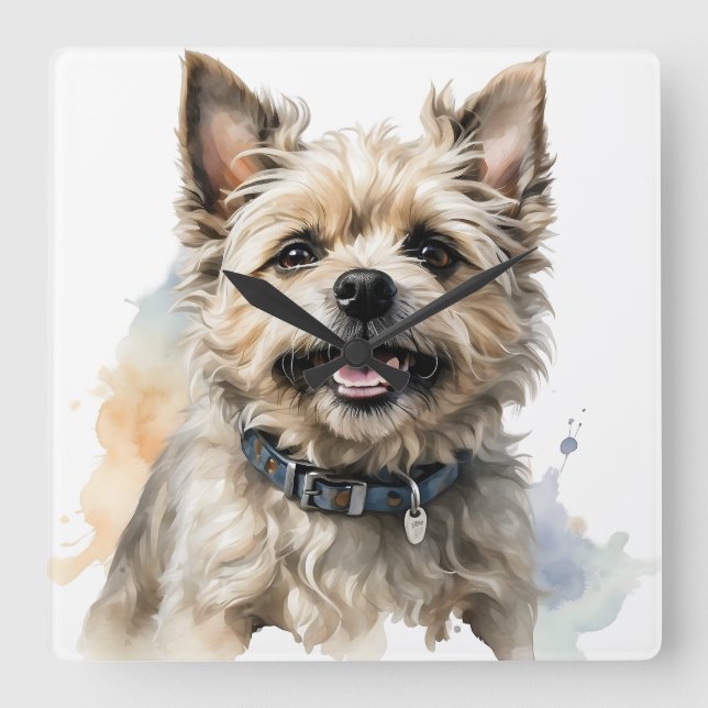 ADORABLE BROWN CAIRN TERRIER DOG SQUARE WALL CLOCK (Front)