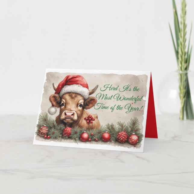 Adorable Brown Calf Christmas Card -Customize it! (Front)