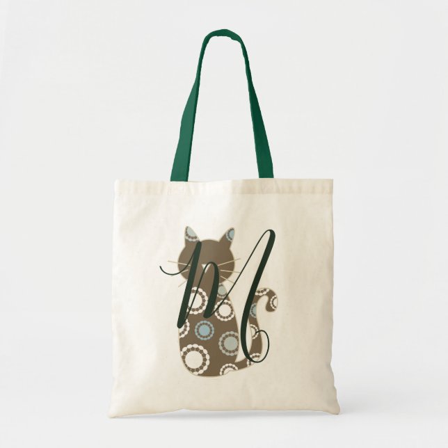 Adorable Brown Cat Monogram Tote Bag (Front)
