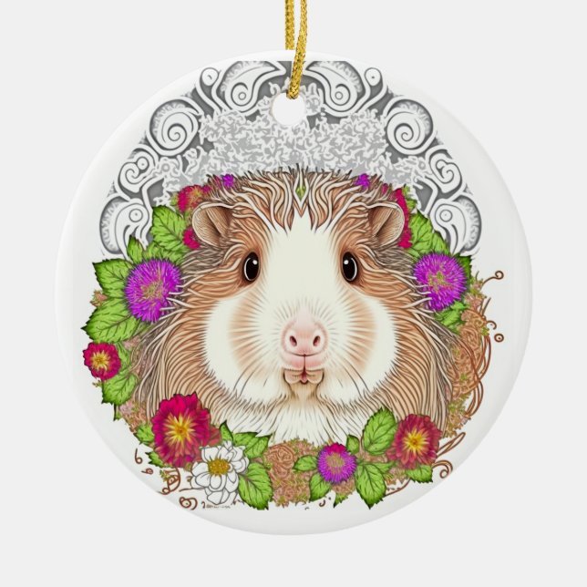 Adorable Brown Guinea Pig Ceramic Tree Decoration (Front)