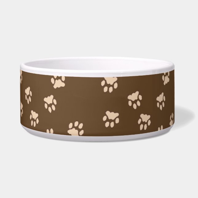 Adorable Brown Paw Printed Large Dog Bowl (Front)