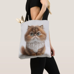 ADORABLE BROWN WHITE CARTOON FANTASY CAT TOTE BAG