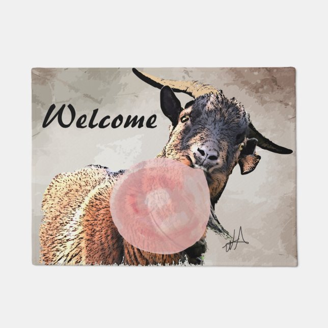 Adorable Bubblegum Billy Goat Welcome DoorMat (Front)