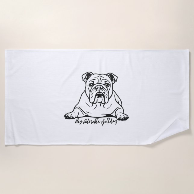 Adorable Bulldog Beach Towel (Front)