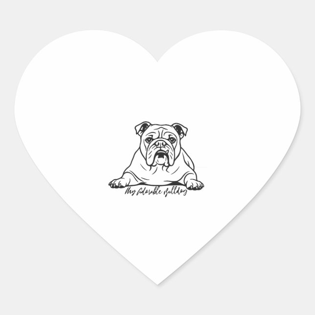 Adorable Bulldog Heart Sticker (Front)