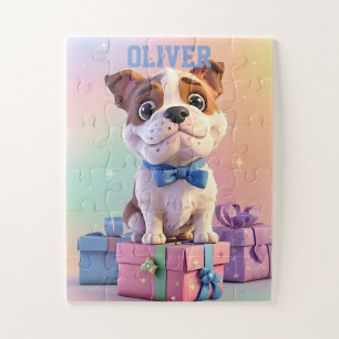 Adorable Bulldog Puppy Pastel Colours and Gifts Jigsaw Puzzle