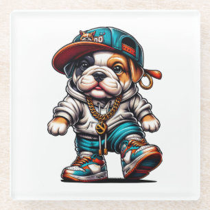 Adorable Bulldog Puppy Streetwear Cartoon Dog Glass Coaster