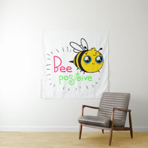 Adorable Bumble Bee Be Positive Motivational Tapestry