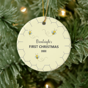 Adorable Bumble Bee First Christmas Custom Ceramic Tree Decoration