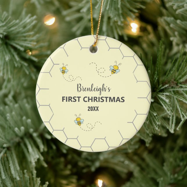 Adorable Bumble Bee First Christmas Custom Ceramic Tree Decoration (Tree)