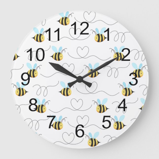 Adorable Bumble Bee Pattern Large Clock (Front)