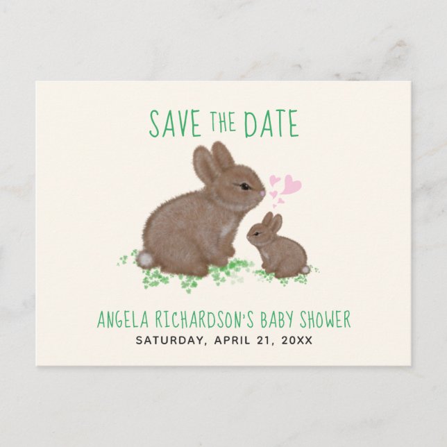 Adorable Bunnies Baby Shower Save The Date Announcement Postcard (Front)