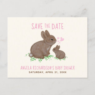 Adorable Bunnies Girl Baby Shower Save The Date Announcement Postcard