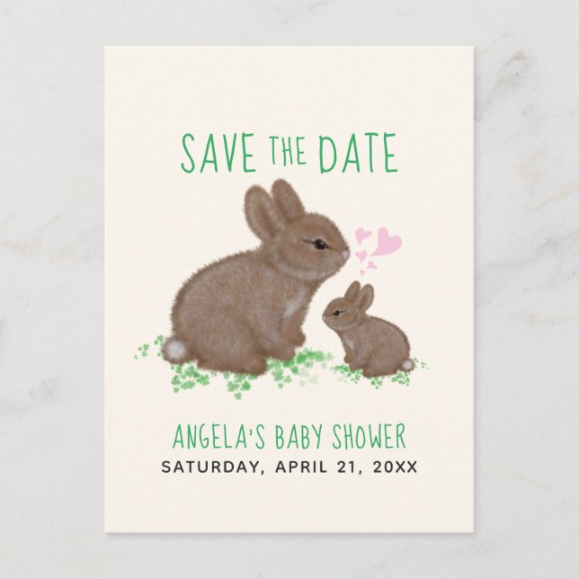Adorable Bunnies Hearts Baby Shower Save The Date Announcement Postcard (Front)