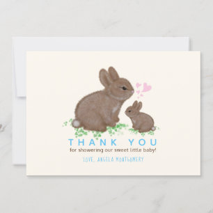 Adorable Bunnies Hearts Boy Baby Shower Thank You