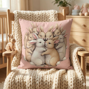 Adorable Bunnies in a Cosy Pastel Hug Illustration Cushion