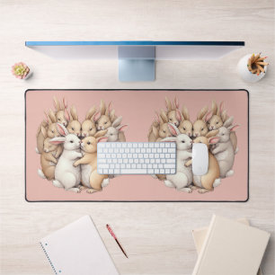 Adorable Bunnies in a Cosy Pastel Hug Illustration Desk Mat