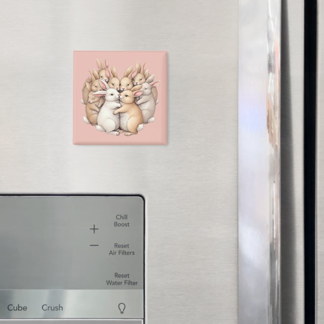 Adorable Bunnies in a Cosy Pastel Hug Illustration Magnet (In Situ (Fridge))