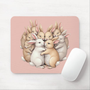 Adorable Bunnies in a Cosy Pastel Hug Illustration Mouse Mat