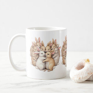 Adorable Bunnies in a Cozy Pastel Hug Illustration Coffee Mug