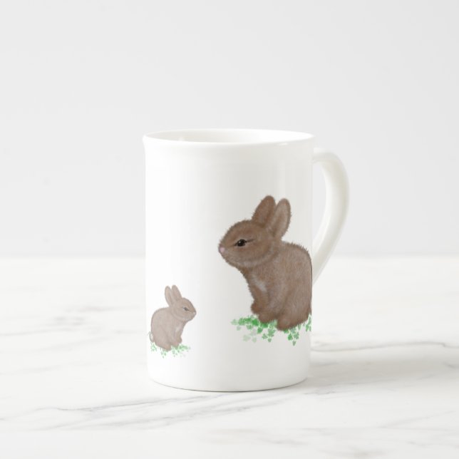 Adorable Bunnies in Clover Bone China Mug (Front Right)